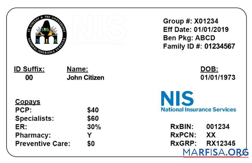 Downloadable Saint Vincent and the Grenadines health insurance card example